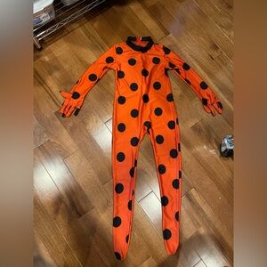 Kids Lady Bug Halloween Costume - Orange and Black Polka Dot Jumpsuit